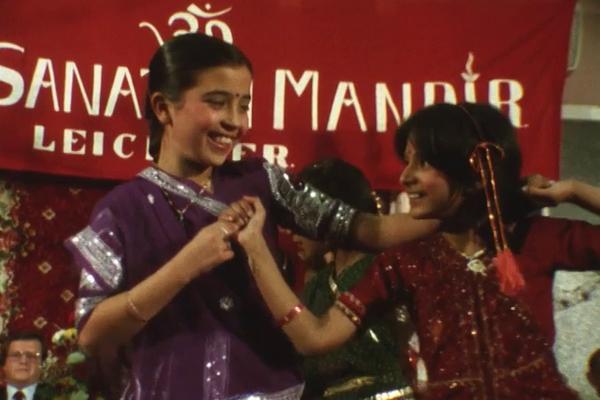 A colour still image of Diwali celebrations from the Central TV magazine programme Contact (1986).
