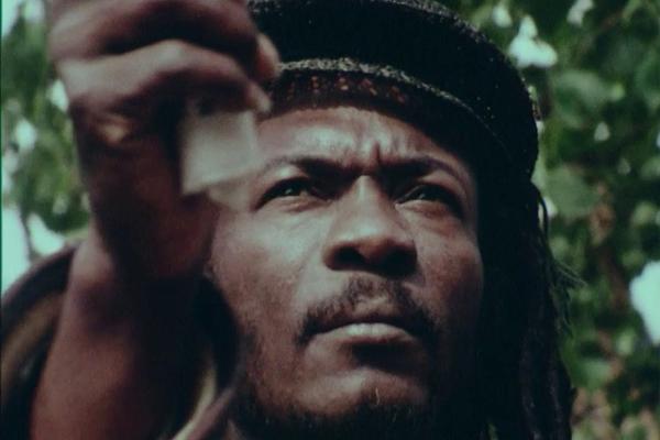 A colour still of image of a Rastafarian taken from the ATV documentary Jah People (1981).