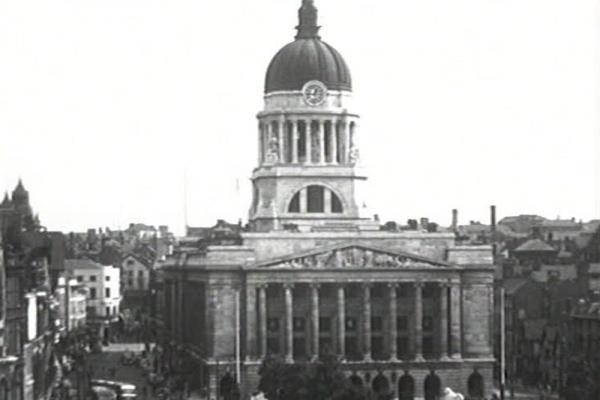 Black and white image of Nottingham Council House.