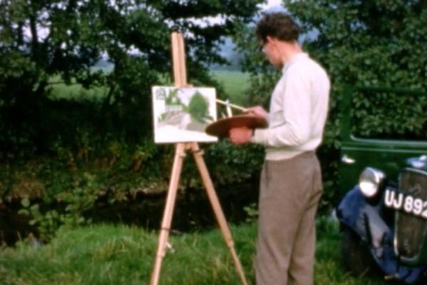 Image of a man painting the Shropshire countryside.